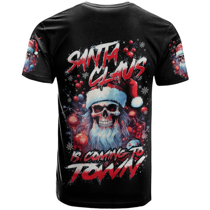 Skull Santa Claus T-Shirt Santa Claus Is Coming To Town Graphic Tee