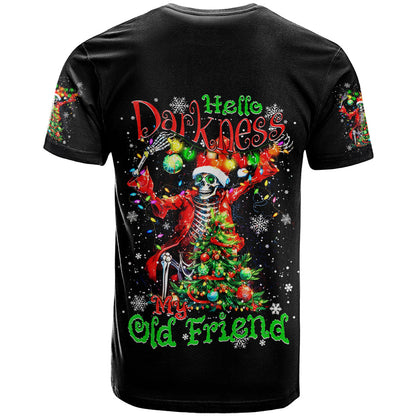 Skeleton Santa Claus T-Shirt Hello Darkness My Old Friend Graphic Tee