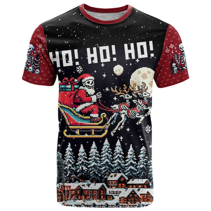 Skeleton Santa Claus T-Shirt Santa Is Coming Ho Ho Ho Graphic Tee