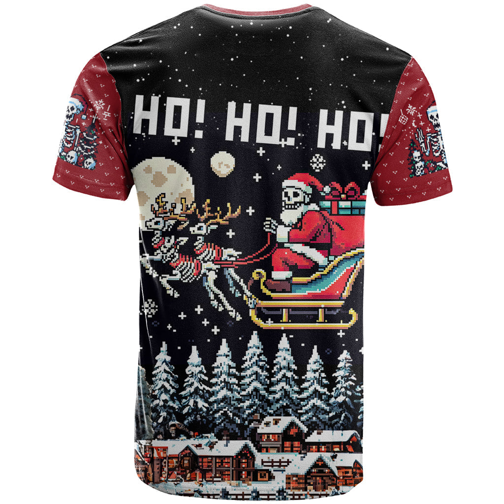 Skeleton Santa Claus T-Shirt Santa Is Coming Ho Ho Ho Graphic Tee