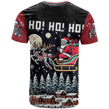 Skeleton Santa Claus T-Shirt Santa Is Coming Ho Ho Ho Graphic Tee