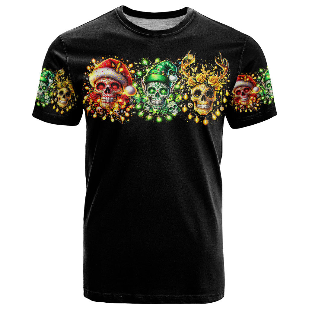 Sugar Skull Santa T-Shirt Sugar Skull Ho Ho Ho Graphic Tee
