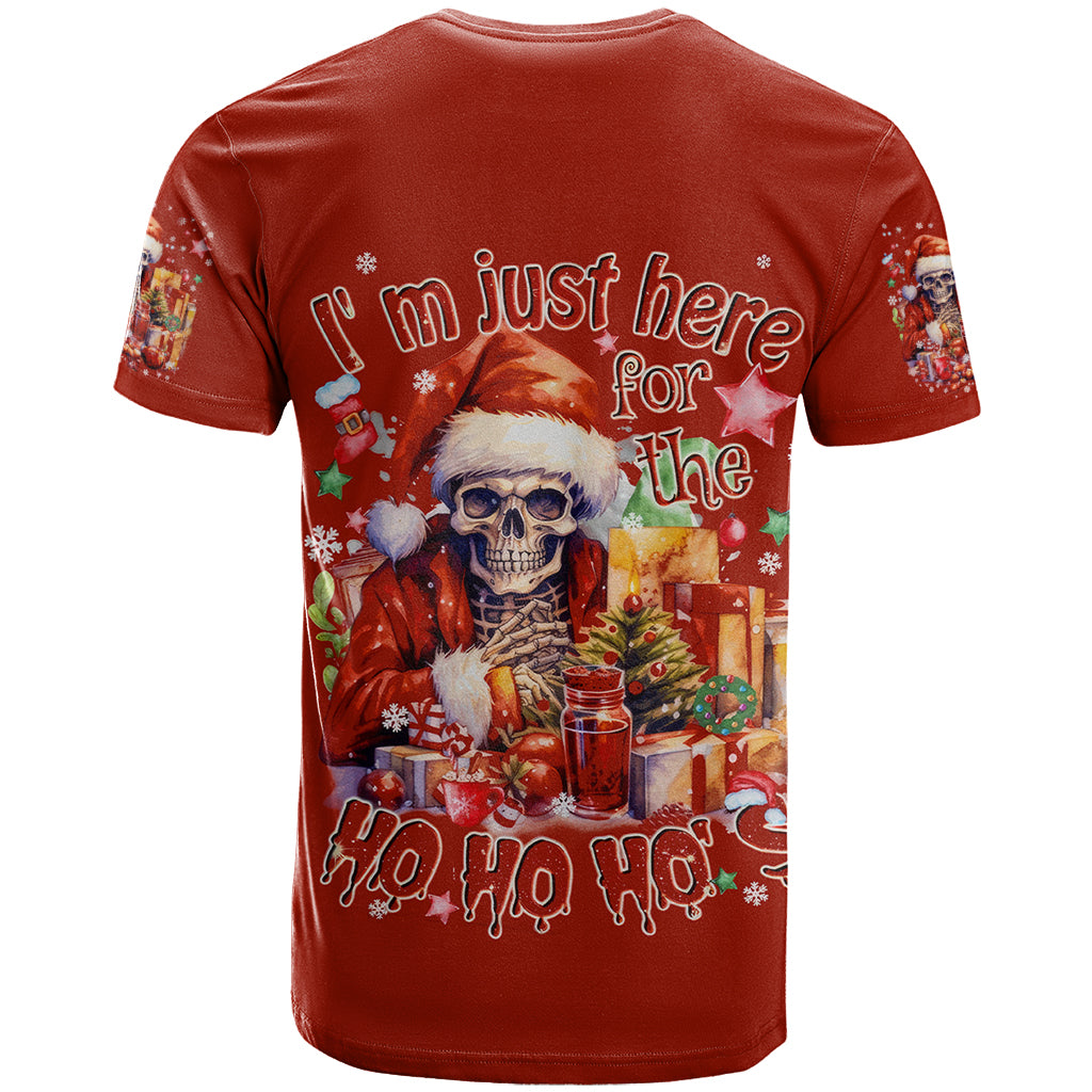 Skeleton Santa Claus T-Shirt I'm Just Here For The Ho Ho Ho Graphic Tee