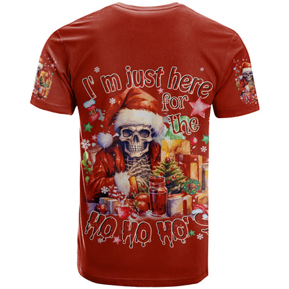 Skeleton Santa Claus T-Shirt I'm Just Here For The Ho Ho Ho Graphic Tee
