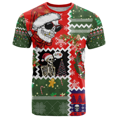 Skeleton Santa Claus T-Shirt Moodboard Skull Ugly Christmas Graphic Tee