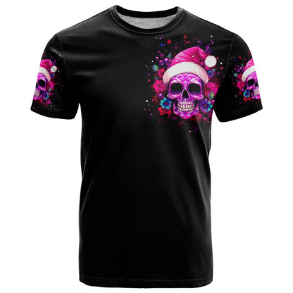 Sugar Skull Santa T-Shirt I Wan't To Be A Nice Person But Everyone Is Just So Stupid Graphic Tee