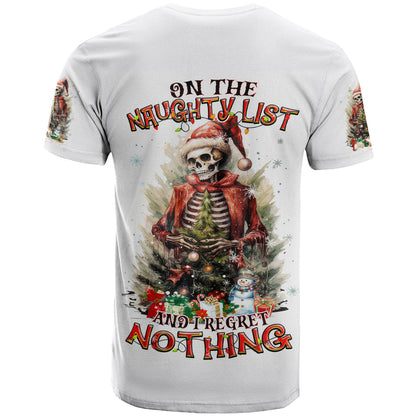 Skeleton Santa Claus T-Shirt On The Naughty List And I Regret Nothing Graphic Tee