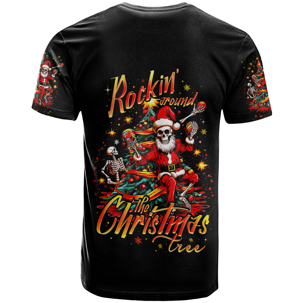 Skeleton Santa Claus T-Shirt Rockin' Around The Christmas Tree Graphic Tee
