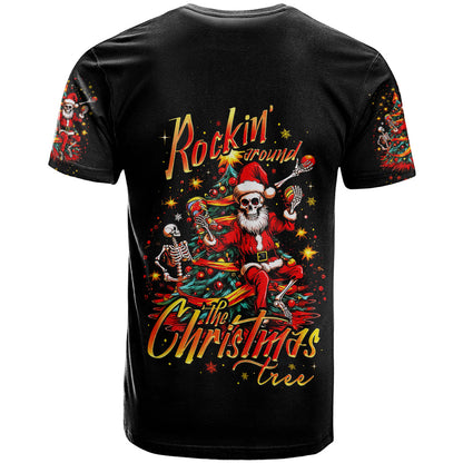 Skeleton Santa Claus T-Shirt Rockin' Around The Christmas Tree Graphic Tee