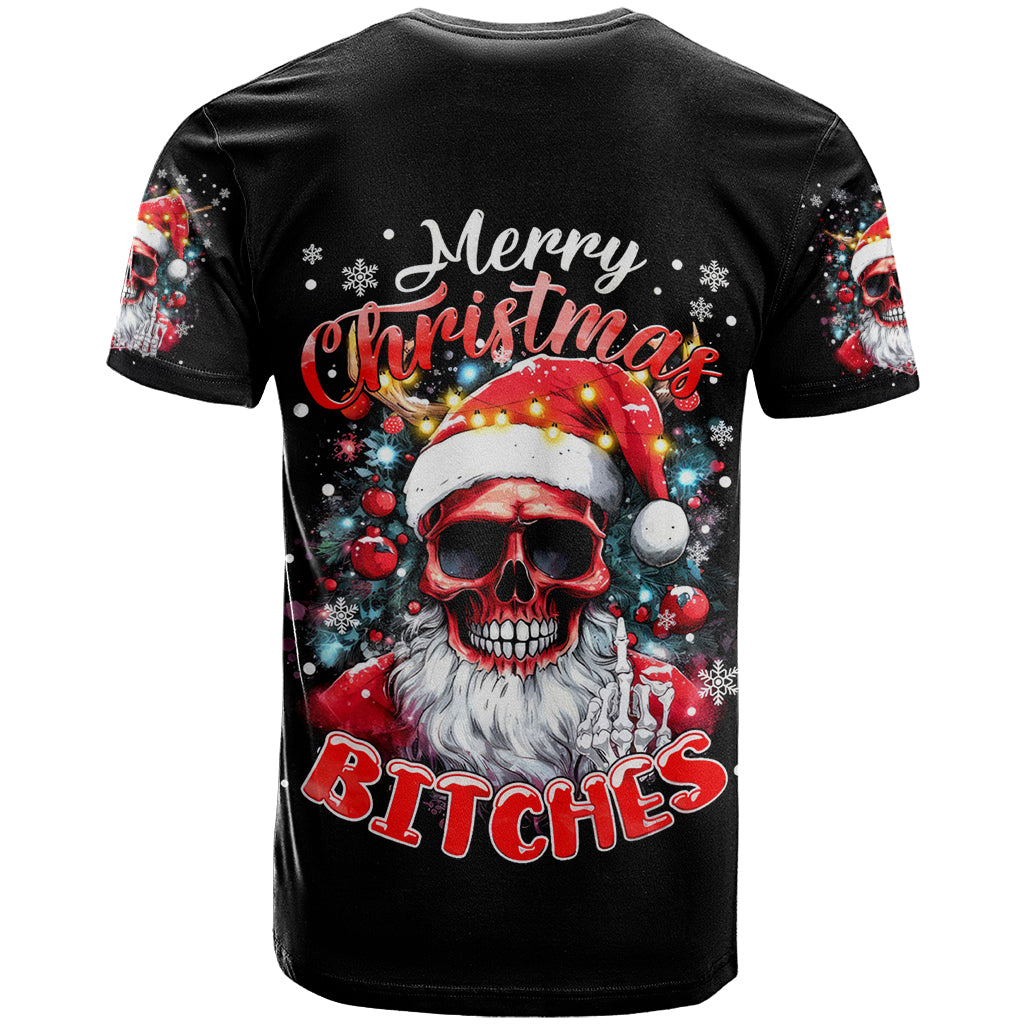 Skeleton Santa Claus T-Shirt Merry Christmas Bitches Graphic Tee
