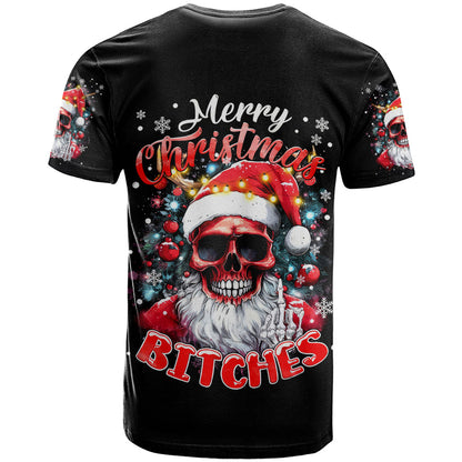 Skeleton Santa Claus T-Shirt Merry Christmas Bitches Graphic Tee