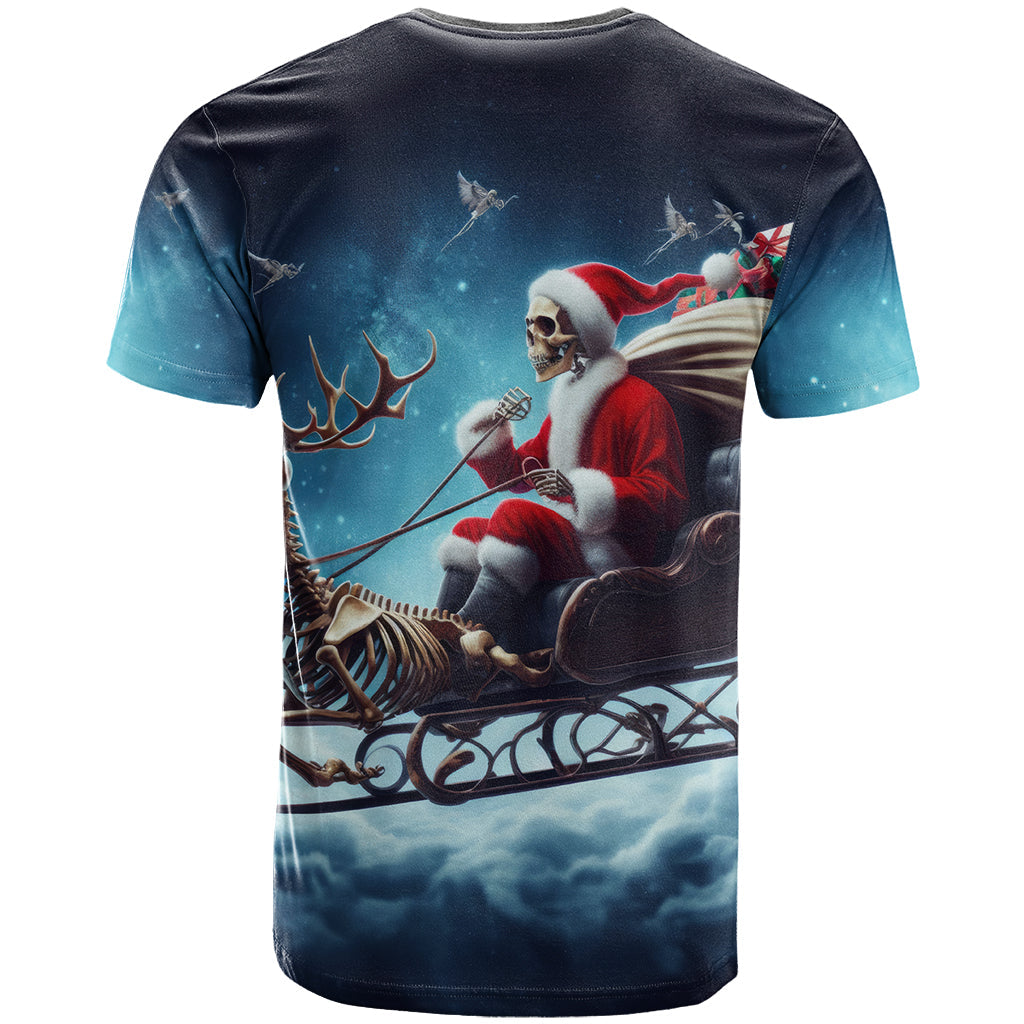Skeleton Santa Claus T-Shirt Santa Claus Is Coming To Town Graphic Tee