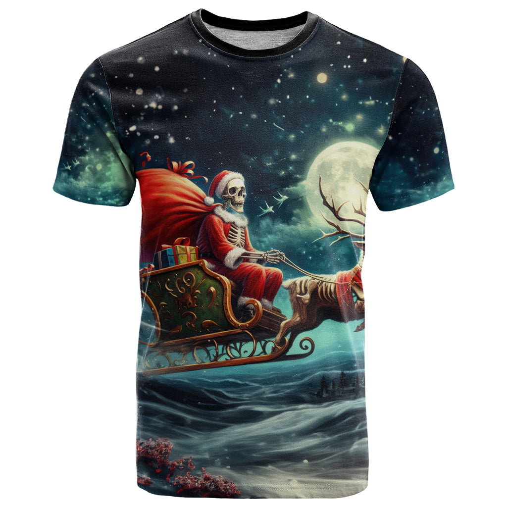 Skeleton Santa Claus T-Shirt Santa Claus Is Coming To Town Graphic Tee