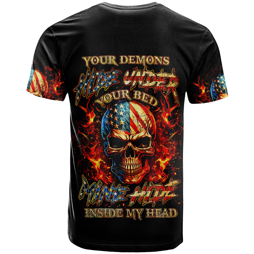 Fire Skull T-Shirt My Demon Hide Inside My Head Graphic Tee