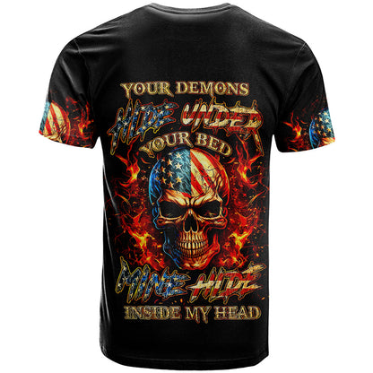 Fire Skull T-Shirt My Demon Hide Inside My Head Graphic Tee