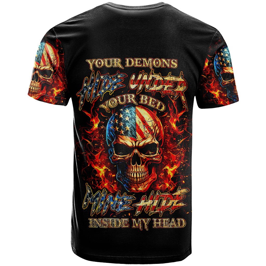Fire Skull T-Shirt My Demon Hide Inside My Head Graphic Tee