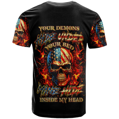 Fire Skull T-Shirt My Demon Hide Inside My Head Graphic Tee