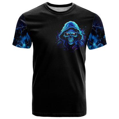 Blue Flame Skull T-Shirt Blood Make You Related Graphic Tee