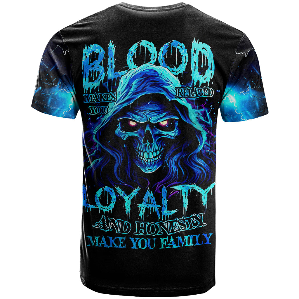 Blue Flame Skull T-Shirt Blood Make You Related Graphic Tee