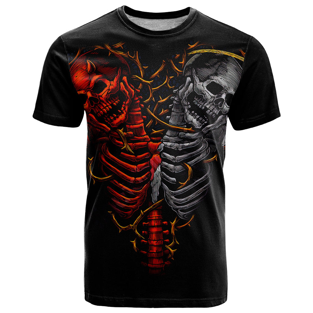 Skull T-Shirt Devil And Angel Twin Skull Graphic Tee