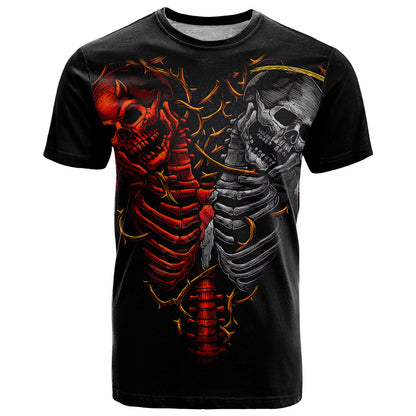 Skull T-Shirt Devil And Angel Twin Skull Graphic Tee