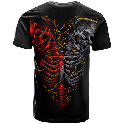 Skull T-Shirt Devil And Angel Twin Skull Graphic Tee