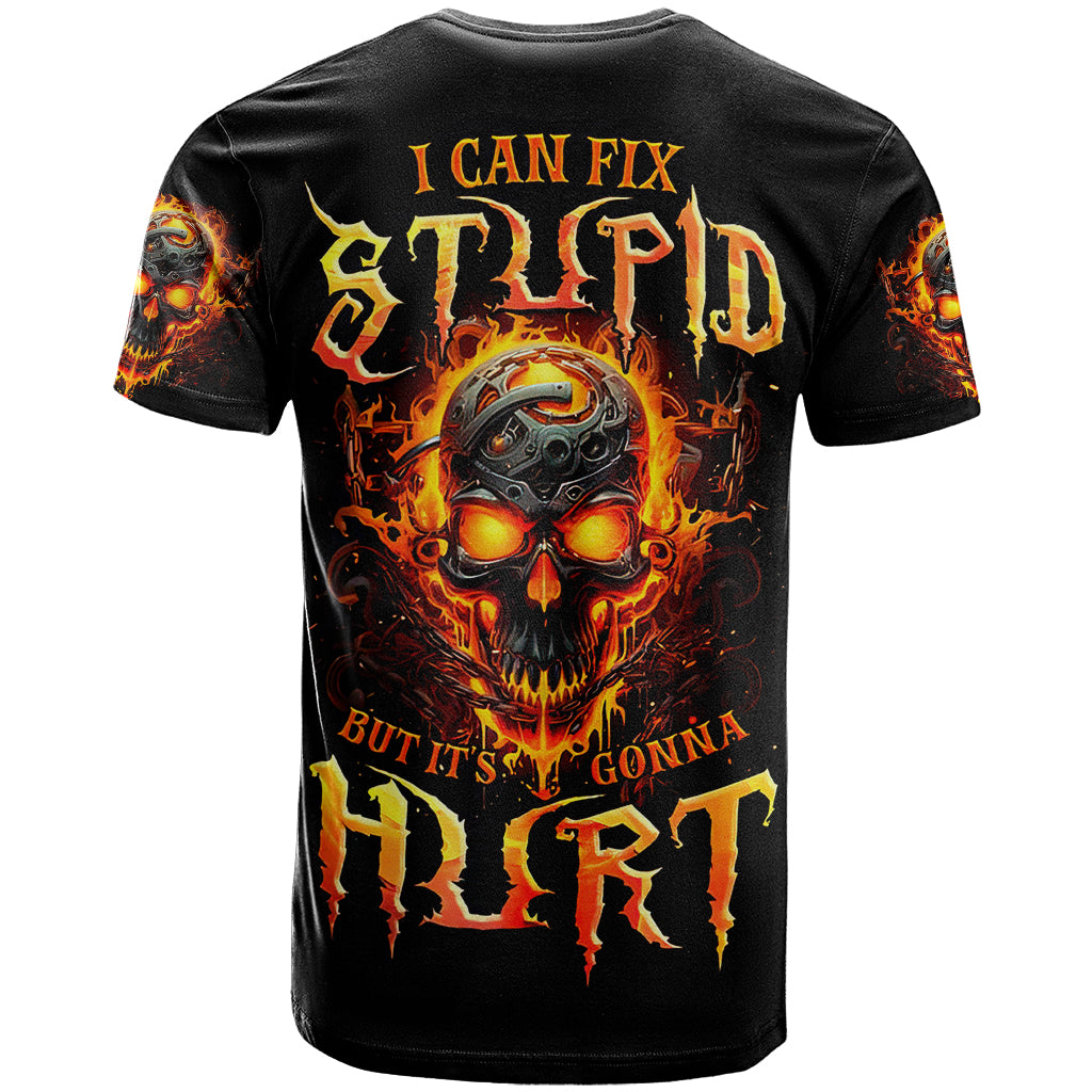 Flame Skull T-Shirt I Can Fix Stupid But That Hurt Graphic Tee