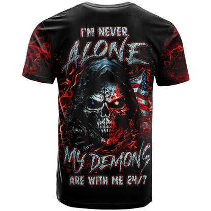 Blood Skull T-Shirt I Never Alone My Demon With Me 24/7 Graphic Tee