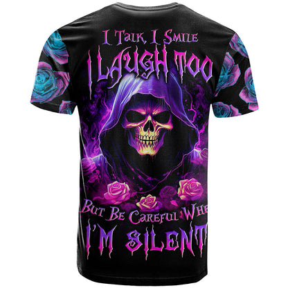 Purple Skull T-Shirt I Talk I Smile But Be Carefull When I SIlent Graphic Tee