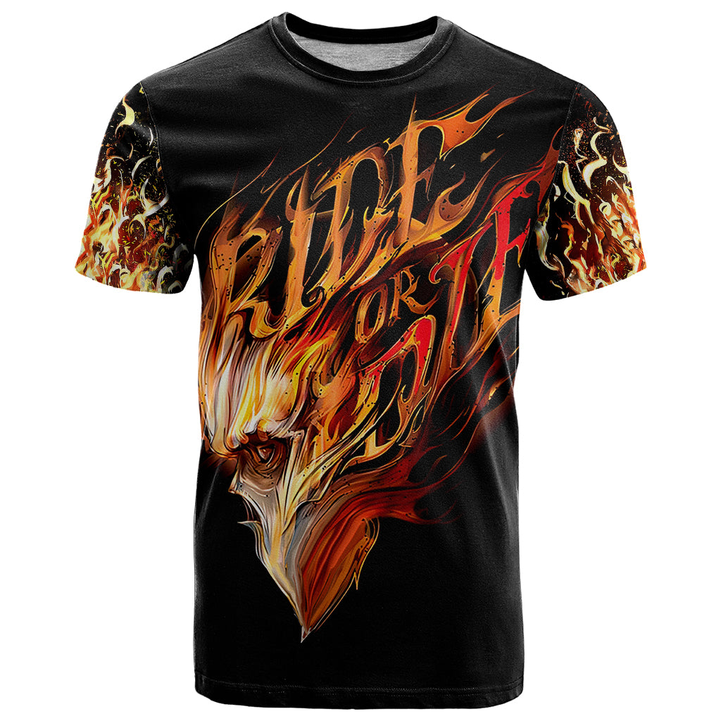 Fire Skull T-Shirt Flame SKull Ride Or Die Graphic Tee