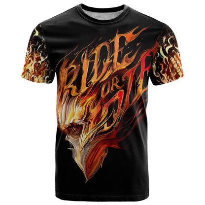 Fire Skull T-Shirt Flame SKull Ride Or Die Graphic Tee