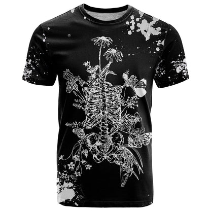 Rose Skull T-Shirt White Rose Skull Day Of The Dead Graphic Tee