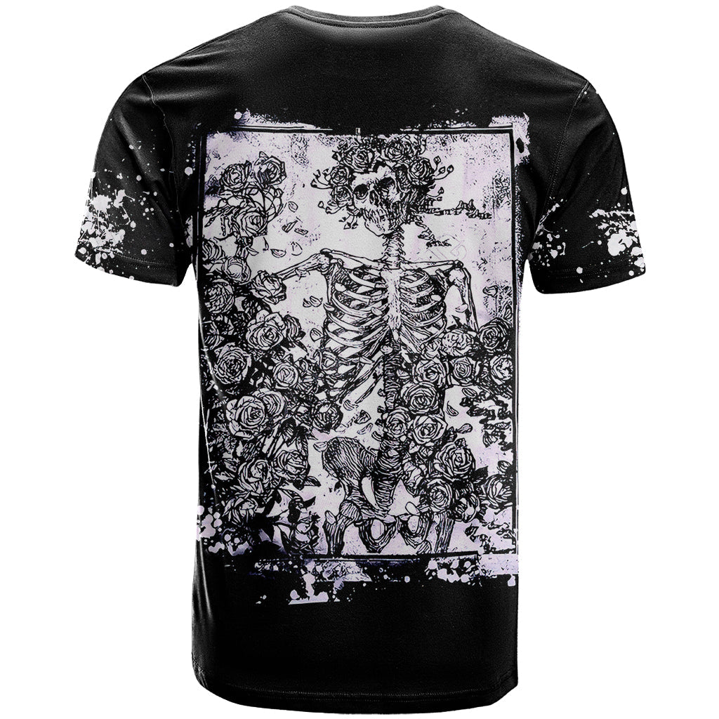 Rose Skull T-Shirt White Rose Skull Day Of The Dead Graphic Tee