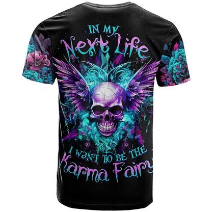Wings Skull T-Shirt Want To Be Karma Fairy Rose Skull Graphic Tee