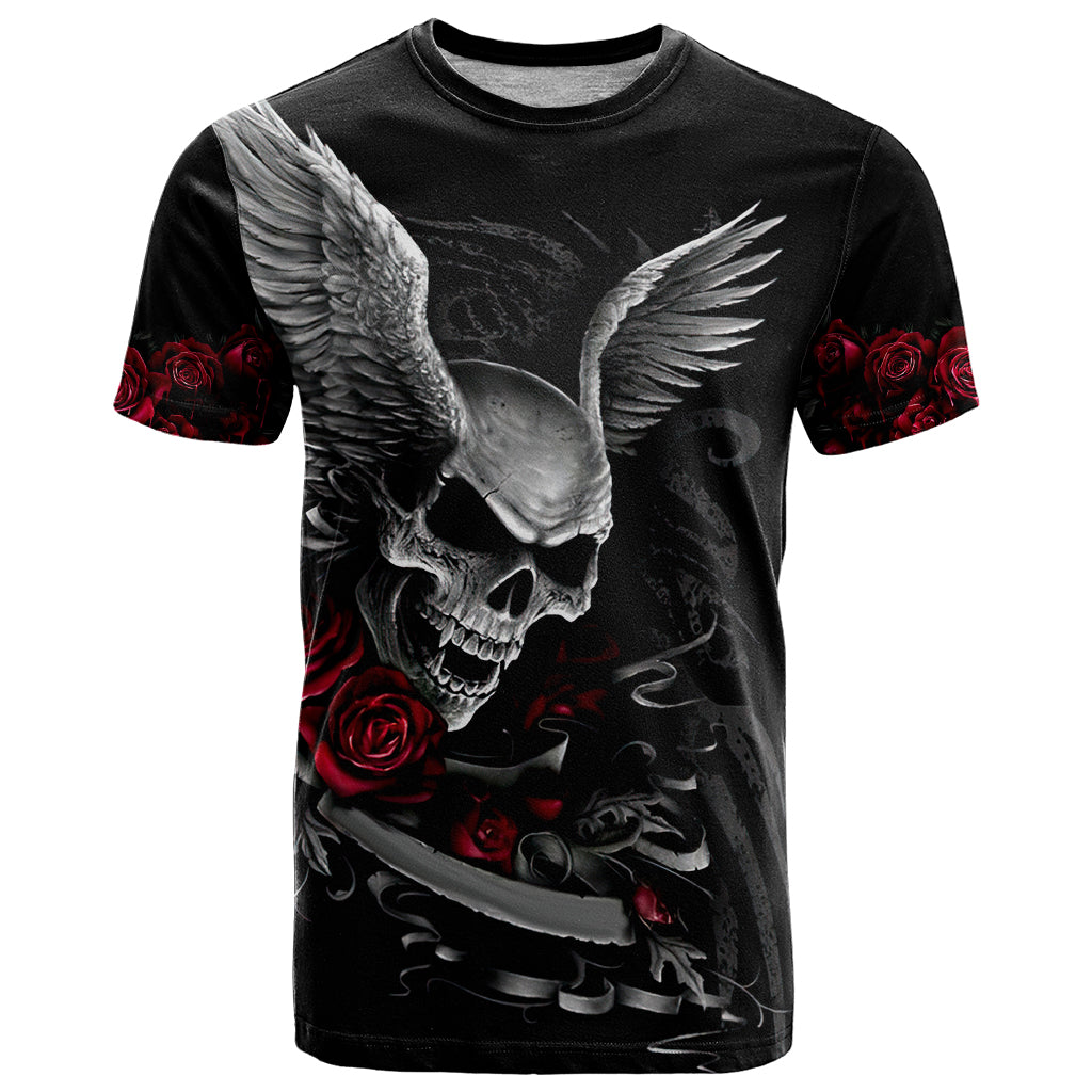 Wings Rose Skull T-Shirt Romantic Rose Skull Wings Graphic Tee