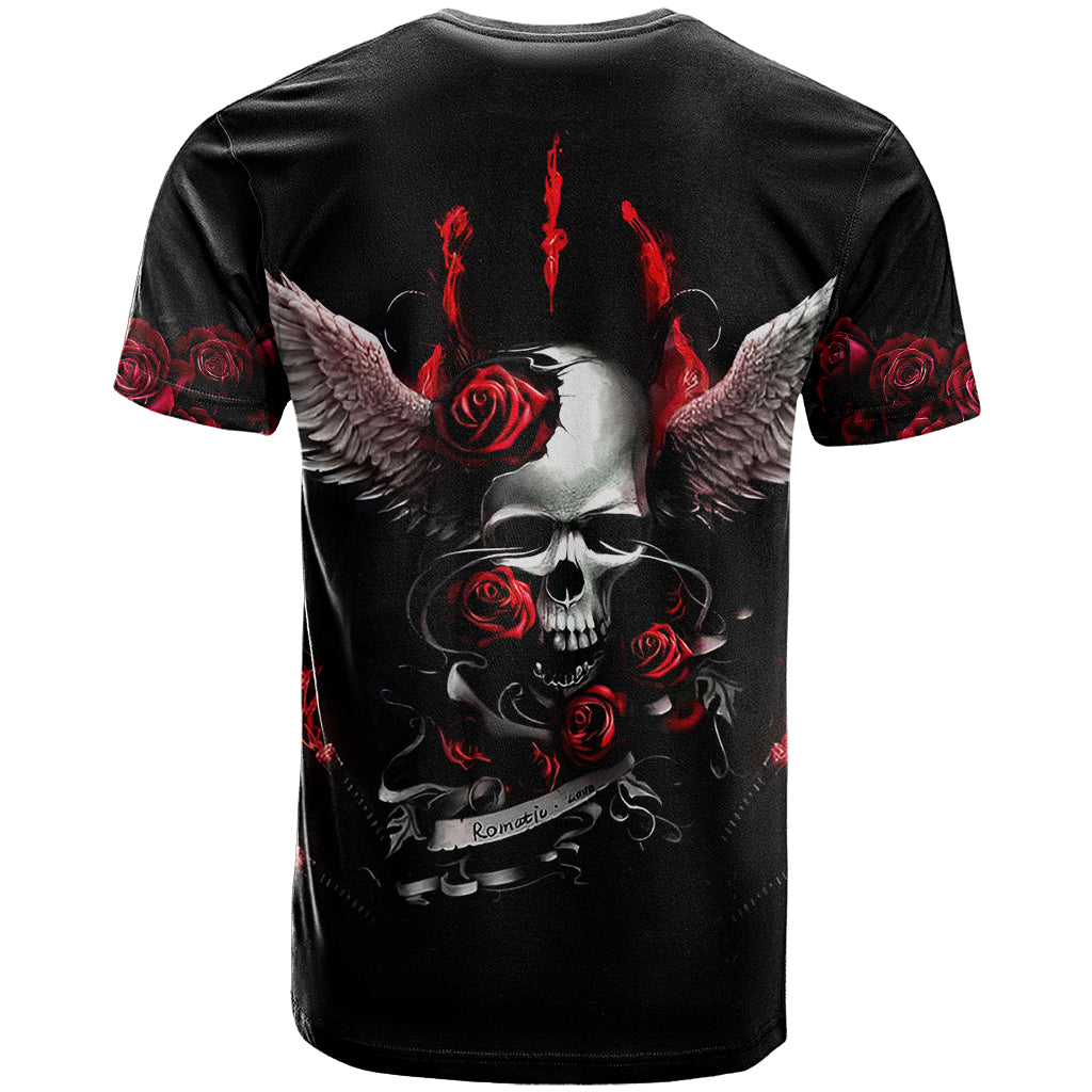 Wings Rose Skull T-Shirt Romantic Rose Skull Wings Graphic Tee