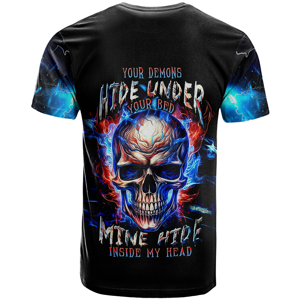 Fire Skull T-Shirt Your Demon Hide Under Your Bed Graphic Tee