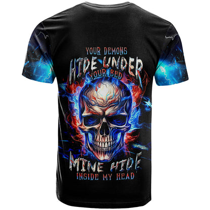 Fire Skull T-Shirt Your Demon Hide Under Your Bed Graphic Tee