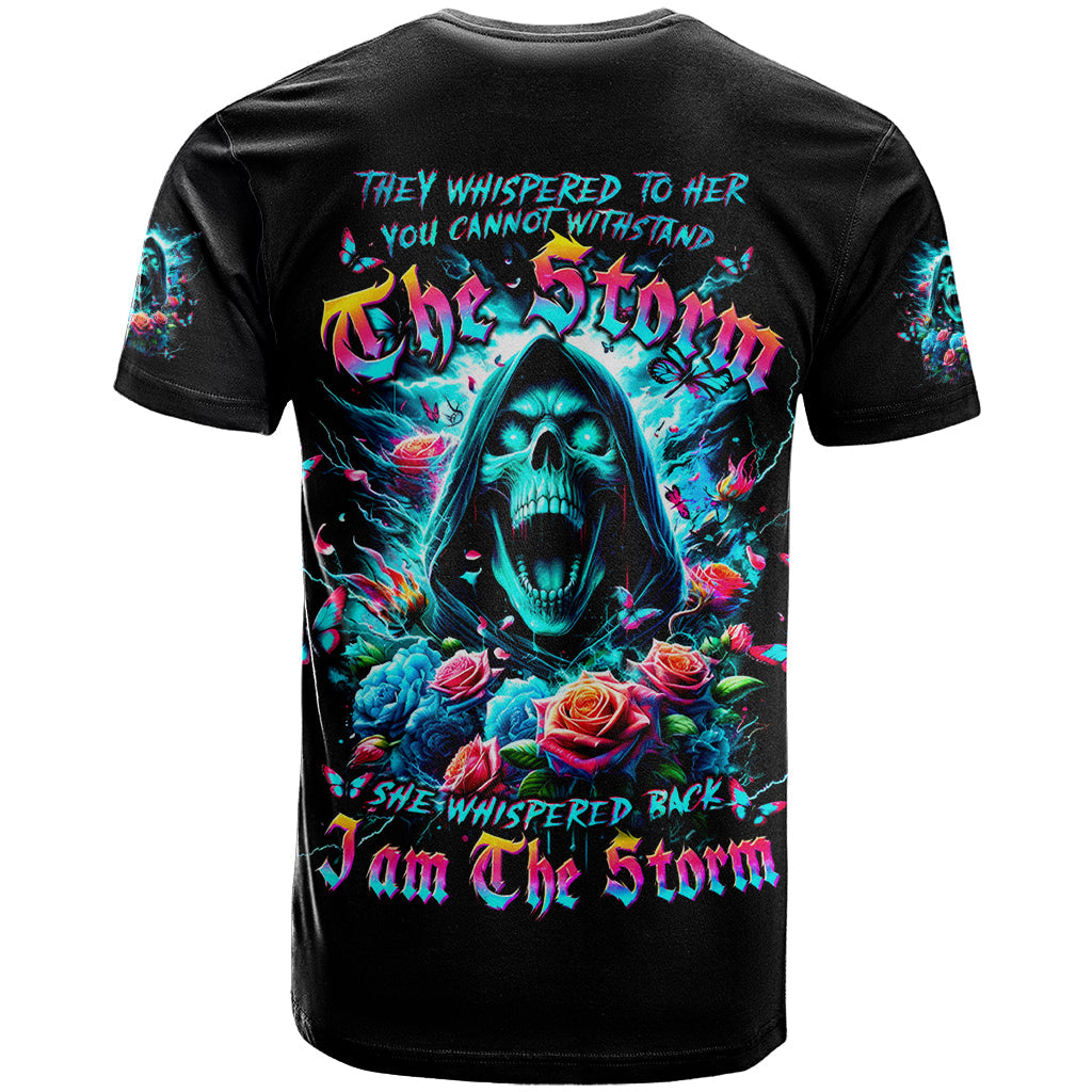 Rose Skull T-Shirt She Whispered Back Iam The Storm Graphic Tee