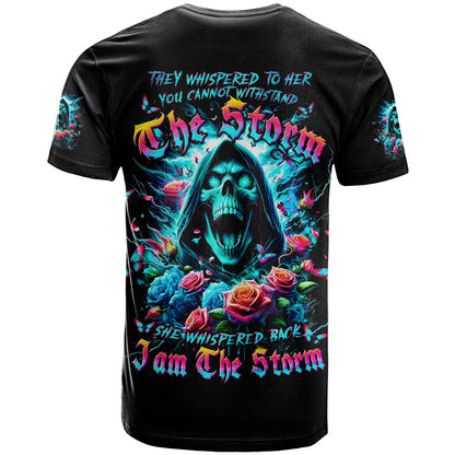 Rose Skull T-Shirt She Whispered Back Iam The Storm Graphic Tee