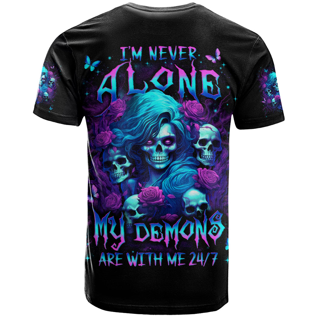 Rose Skull T-Shirt I'm Never Alone My Demon Are With Me 24/7 Graphic Tee