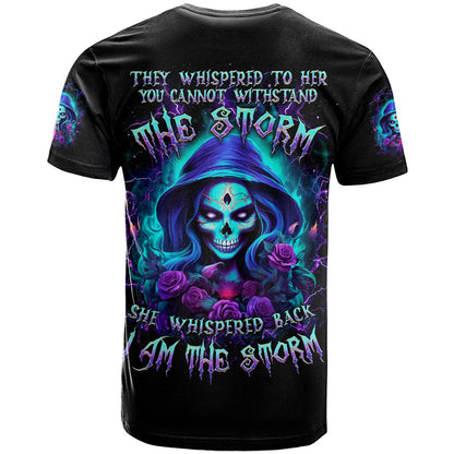 Skull Lady T-Shirt Rose Skull She Whispered Back Iam The Storm Graphic Tee