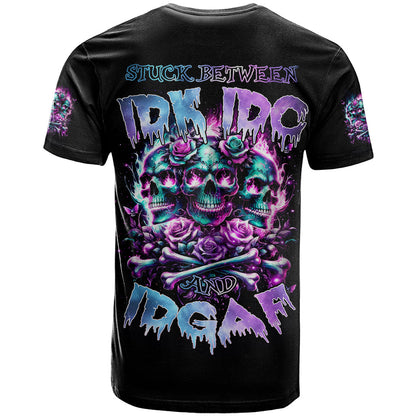 Rose Skull T-Shirt Stuck Between IDK IDC And IDGAF Graphic Tee