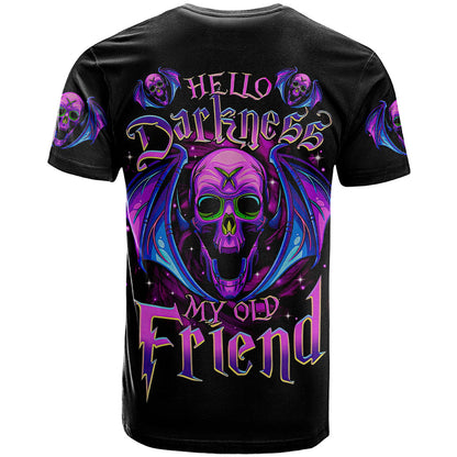 Bat Skull T-Shirt Bat Skull Hello Darkness My Old Friend Graphic Tee