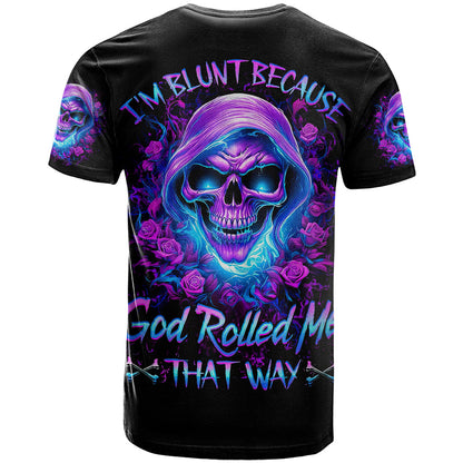 Rose Skull T-Shirt I'm Blunt Because God Rolled Me That Way Graphic Tee