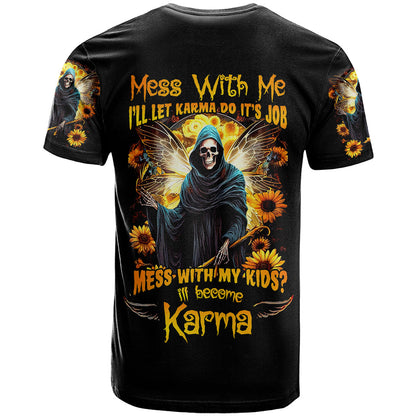 Fairy Death Skull T-Shirt Mess With Me I'll Let Karma Do It's Job Graphic Tee