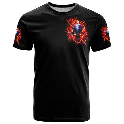 Flame Skull T-Shirt I'm Never Alone My Demons Are With Me 24/7 Graphic Tee