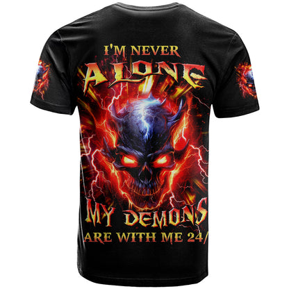 Flame Skull T-Shirt I'm Never Alone My Demons Are With Me 24/7 Graphic Tee