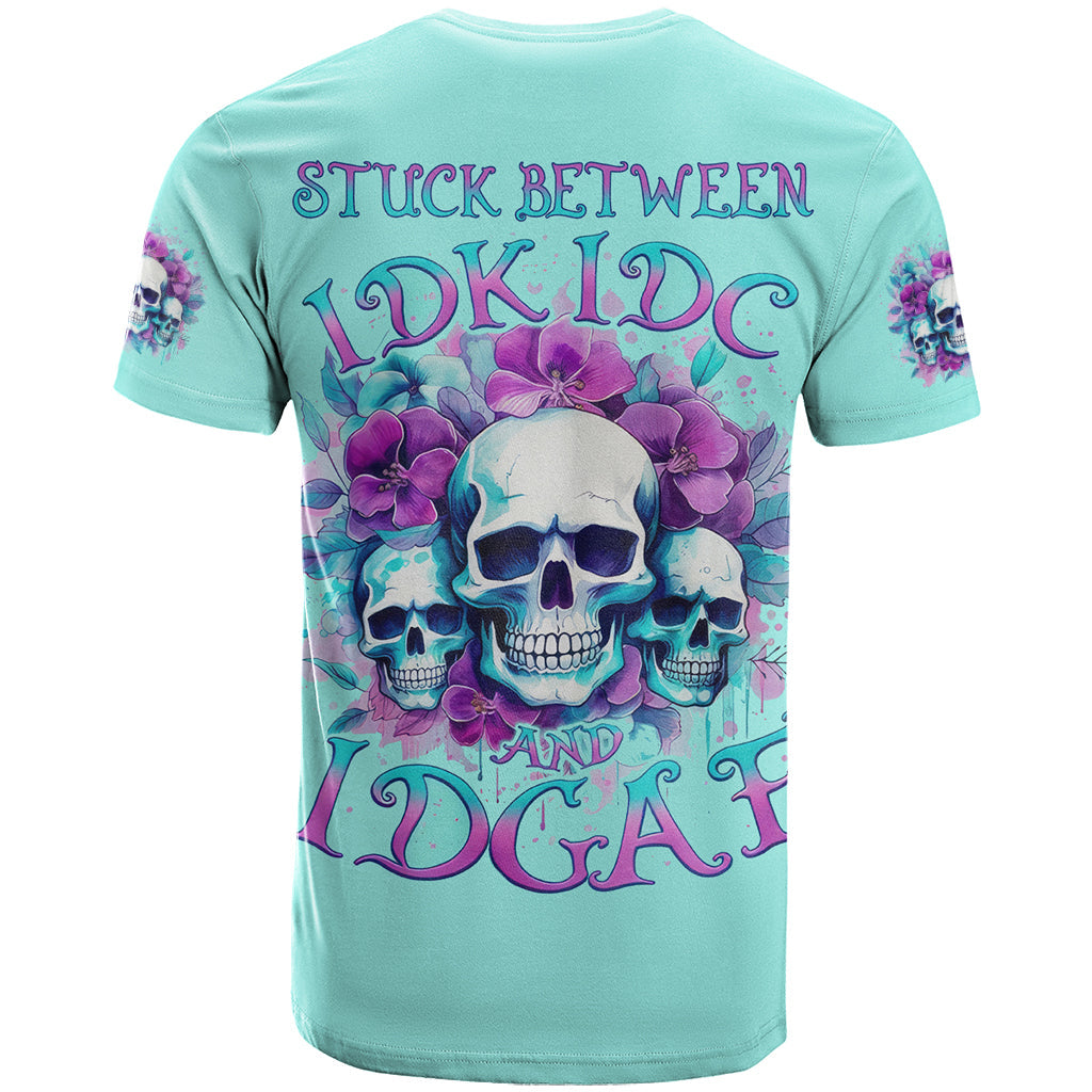 Flower Skull Angel T-Shirt Stuck Between IDK IDC and IDGAF Graphic Tee