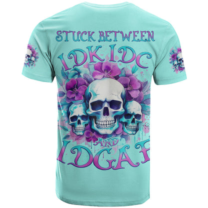 Flower Skull Angel T-Shirt Stuck Between IDK IDC and IDGAF Graphic Tee